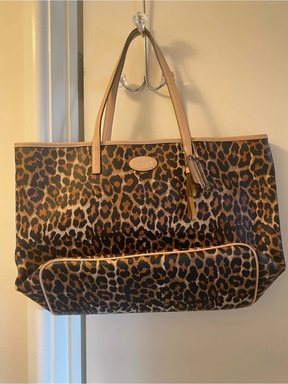 Coach Leopard-Print Tote with Tan Trim